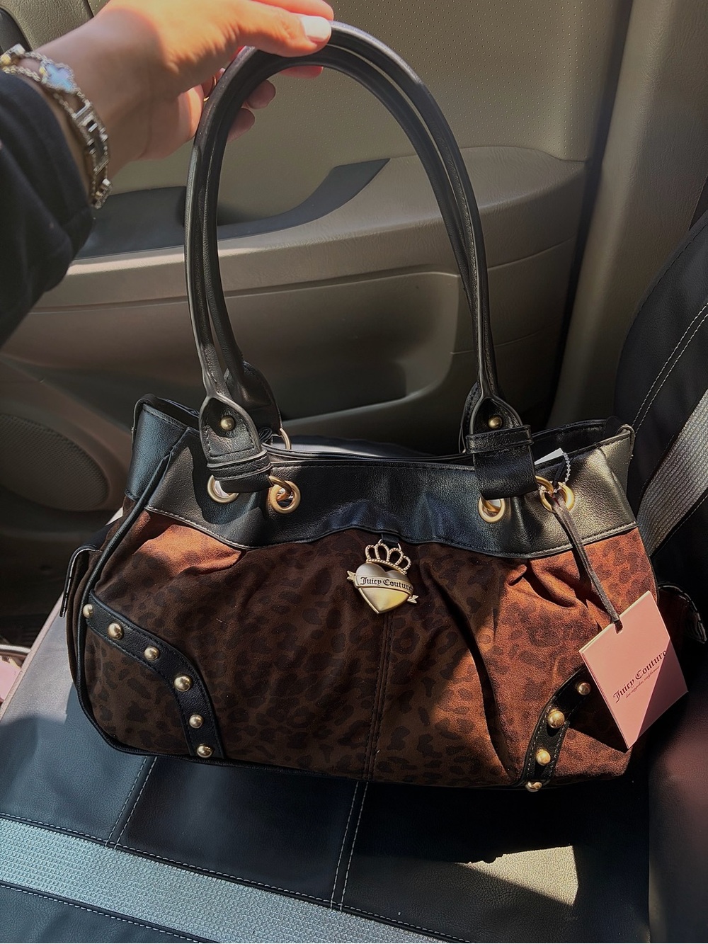 Juicy Couture Brown Leopard Print Shoulder Bag with Black Trim